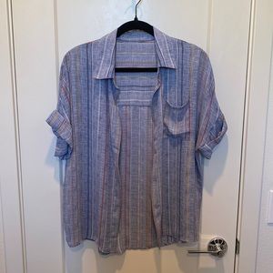 Blue Striped Button Down Top